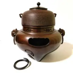 茶道具　唐銅朝鮮風炉　真形釜添　人間国宝　高橋敬典　AYM12-4E 茶道具 唐銅朝鮮風炉 真形釜添 人間国宝 高橋敬典 AYM12-4E