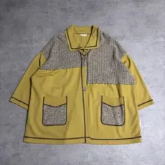 毛100% レトロ 切替デザインコート マスタード 大人カジュアル 古着 レトロ