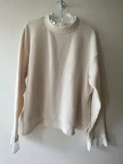 クリーム色リブ編み長袖ニット　Ｌ