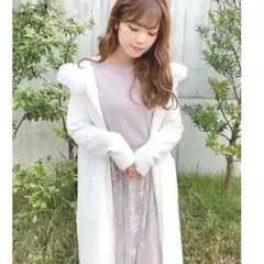 ファー付きフード ロングコート ホワイトのサムネイル