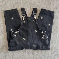 ZARA ブラック花柄刺繍オーバーオール