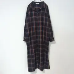 ショコラフィネローブ チェック柄 シャツワンピース ブラウン レーヨン混 F