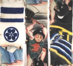 のぼり旗　明治　古布　金太郎　熊　武将　伝統的な浮世絵スタイルのアート のぼり旗 明治 古布 金太郎 熊 武将 伝統的な浮世絵スタイルのアート