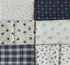 青色　花柄　チェック柄　生地　訳あり(6枚)　まとめ売り