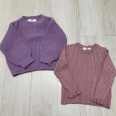 H&M 100/105cm ニット2枚セット　女の子　無地　紫　ピンク