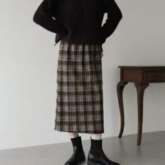 チェック柄タイトスカート Mサイズ ブラウン系