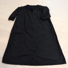 ブラック 刺繍 ロングシャツワンピース