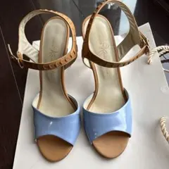 銀座かねまつ　水色オープントゥ高ヒールサンダル
