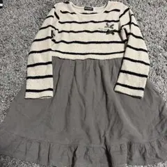 BeBe 切り替えストライプ 長袖ワンピース 120