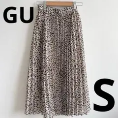 【美品】 GUプリーツロングスカート　アニマルドット　ベージュ Sサイズ