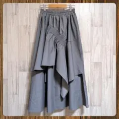 ●flare collection● アシメ ロングフレアスカート L グレー