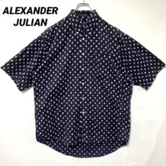 T-1277 ALEXANDER JULIAN 総柄 半袖シャツ M ネイビーのサムネイル