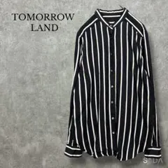 トゥモローランド【S】バンドカラーストライプシャツ 長袖 ネイビー