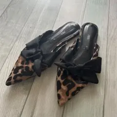 ZARA ヒョウ柄リボンミュール 35