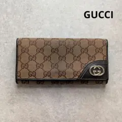 美品✨️グッチ 長財布 GGキャンバス インターロッキング フラップ レザーのサムネイル