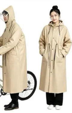 新品未使用　軽量 レインコート ベージュ 自転車用 バイザー付きLサイズのサムネイル