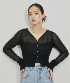 ADAM ET ROPE' モヘアクロップドカーディガン