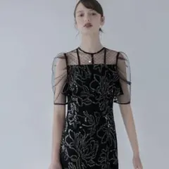 【LEJA】ドットチュールフラワースパンコールIラインドレス