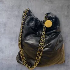 キルティング チェーンショルダーバッグ ブラック ゴールド