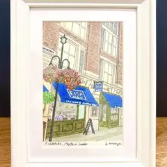 色鉛筆画ペン画　ロンドンメイフェア　街角風景　手描き原画