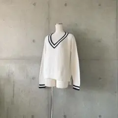 UNIQLOユニクロVネックコットンニット春ニットクリケットセーターホワイトS
