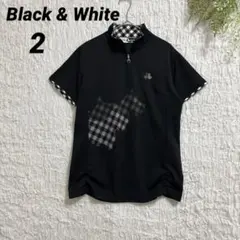 ブラック&ホワイト ハーフジップ チェック ハイネック 日本製 チャーム 半袖のサムネイル
