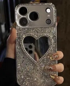 iPhone用ラメ入りハート型ミラーケース
