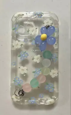 iPhone12 保護ケース夏 花柄 クリア フラワーチェーン ストラップ付き