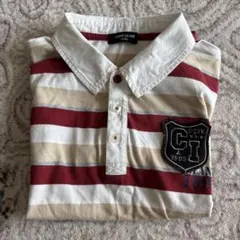 コムサイズム140ポロシャツ 赤とベージュ ストライプ