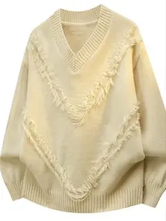 All size 新品フリンジ付きVネックニットセーター