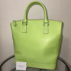 【美品】Paul Smith本革ハンドバッグ グリーン×パープルステッチ日本製