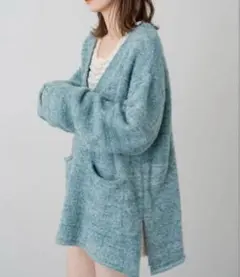 最終値下げ！kastane MIX深Vネックニット　プルオーバー　ブルー