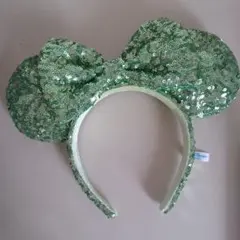 ミニーマウス風スパンコール緑カチューシャ