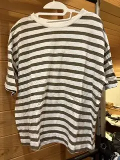 UNIQLO XL ストライプ Tシャツ ホワイト/オリーブ