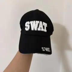 SWAT タクティカルキャップ ブラック 刺繍ロゴ ミリタリー 帽子 男女兼用
