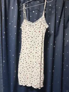 花柄キャミワンピース リブ編み レース付き