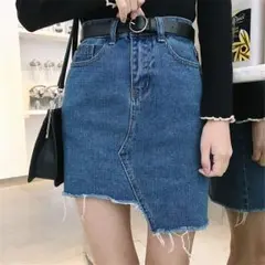 【即納】定番のカジュアルコーデ 大人 可愛い デニム ミニ スカート ブルーM