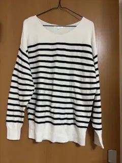 GLOBAL WORK ボーダーニット Mサイズ ホワイト×ネイビー Vネック