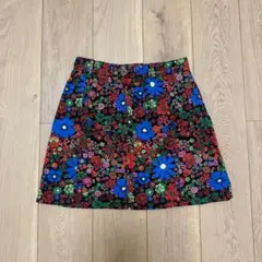 WEGO レトロ 花柄 ミニスカート フリーサイズ 派手 総柄 綿100% 青のサムネイル