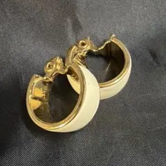 MONET モネ イヤリング ゴールド フープ クリーム　エナメル ヴィンテージ