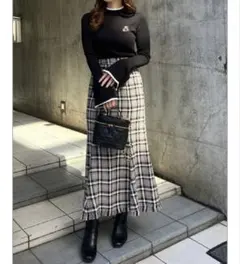 INGNI イング チェック柄フリンジロングスカート