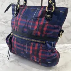 COACH コーチ ビッグシグネチャー×チェック柄ファブリック トートバッグ