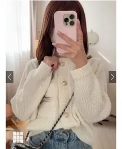 (美品)グレイル(GRL)ゴールドボタンショート丈ニットカーディガン