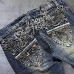 Red Pepper デニムパンツ　フレア　羽根刺繍　Y2K　グランジ