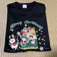 【美品】クリスマス猫柄メンズ半袖 Tシャツ 黒 Lサイズ サンタ ネコ かわいい