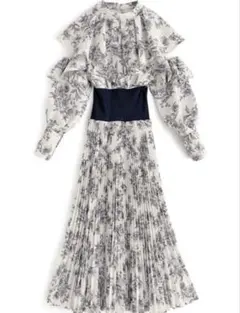 GRL グレイル 花柄ケープカラーショルダーオープンプリーツワンピース