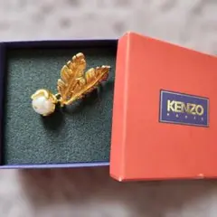 【美品】KENZO PARIS リーフ パール　ピン ブローチ ゴールドカラーのサムネイル