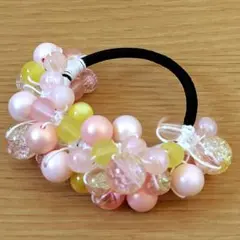 ハンドメイド　ビーズ　ヘアゴム