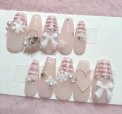 ネイル チップ ツイード ピンク 量産型 ガーリー ワンホン 現品 オーダー
