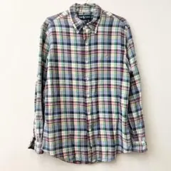 ラルフローレン　長袖チェックシャツ　ブルー　グリーン系　ピンクポニー　L